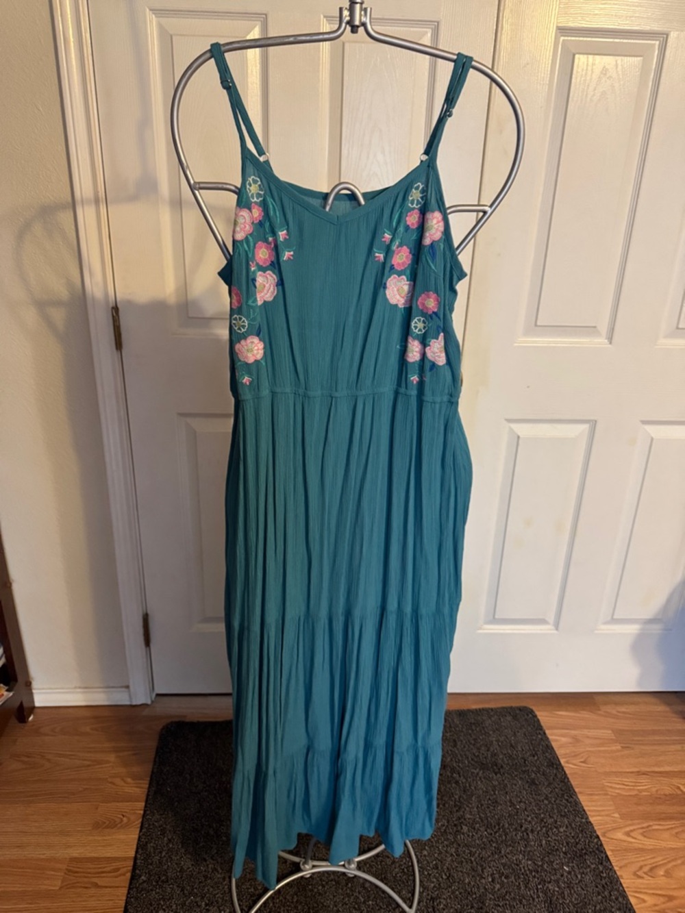 Teal Floral Embroidered Maxi Dress
